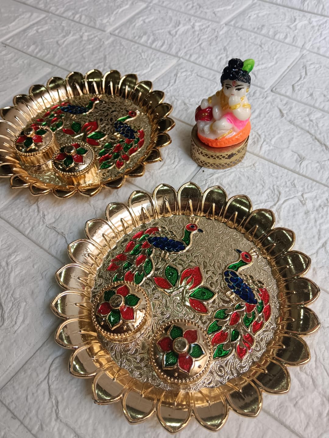 Nutts Decorative Mor Printed Pooja Traditional Religious Festival Worship Elegant Mandir Puja Essentials Diwali Navratri Wedding Home Decor Sacred (PoojaP33-3)
