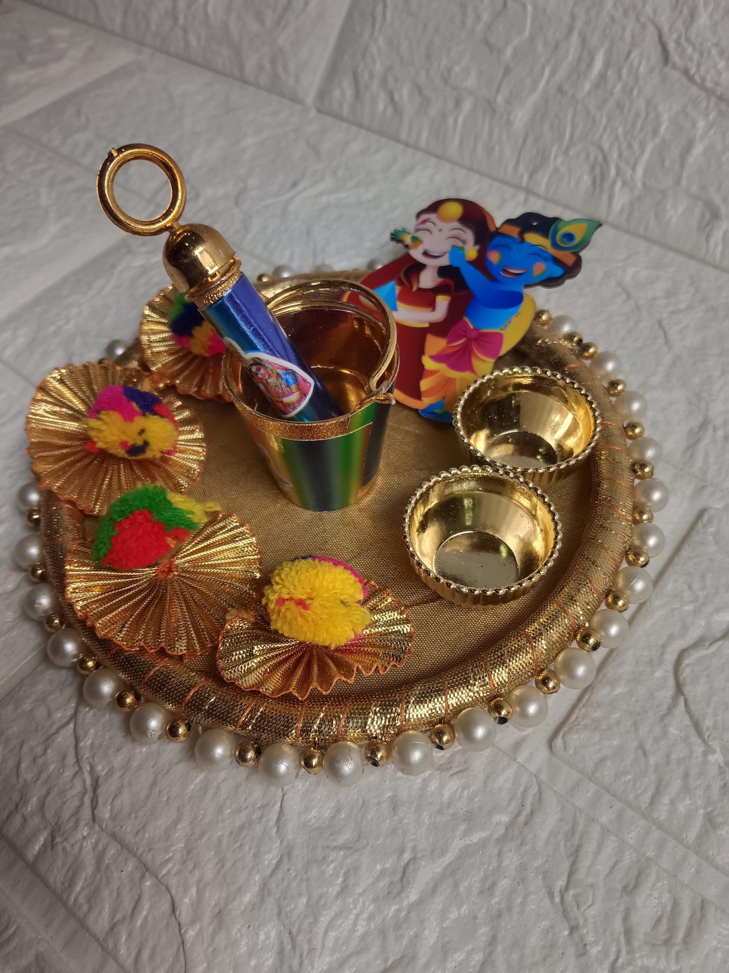 Sellplus Handmade Decorative Radha Krishna MDF Holi Plater for Festival Decoration | Traditional Pooja Ritual and Home Temple Decoration Pack of 1 (HOLIP-04)