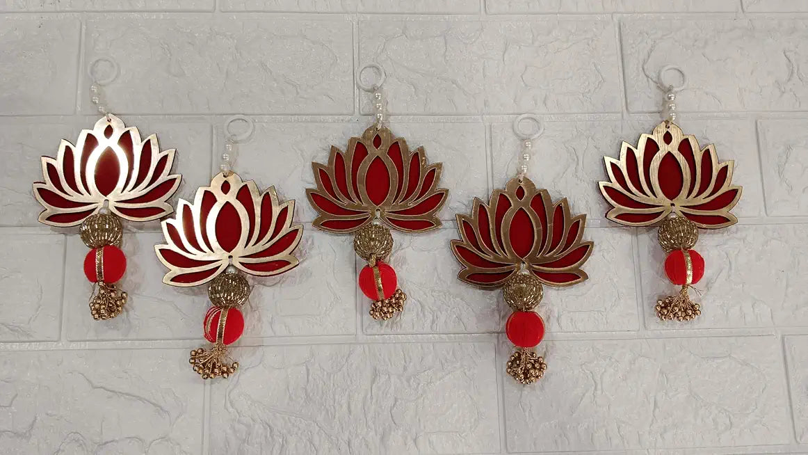 Decorative Lotus & Gota Balls with Moti Latkan Hanging for Home Decor | Uses for Home & Wedding Decoration, Special Occasions & Gifting (Pack of 4)