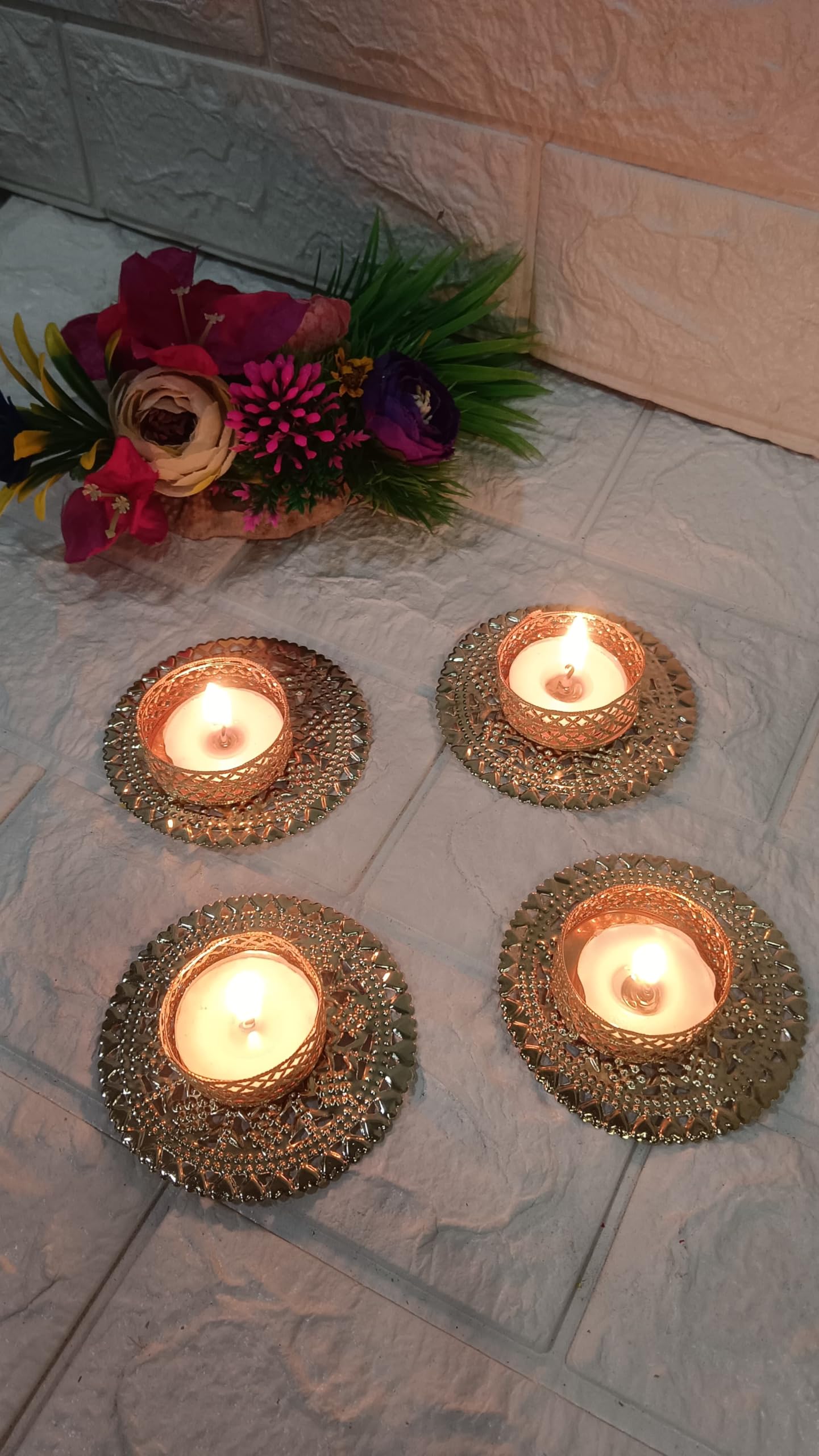 Sellplus Decorative Candle Holder Elegant Tealight Stand for Home Decor Living Room Dining Table Festival Wedding Pooja (Pack of 4) (Tealight-128)