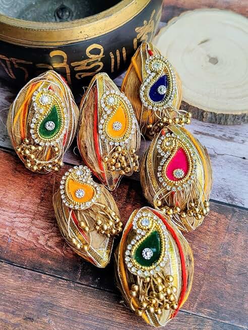 Decorative Kundan Booti Weddings & Festivities Decorative Multicolor Nariyal for Pooja, Weddings & Festivities (Pack of 10)(RC23)