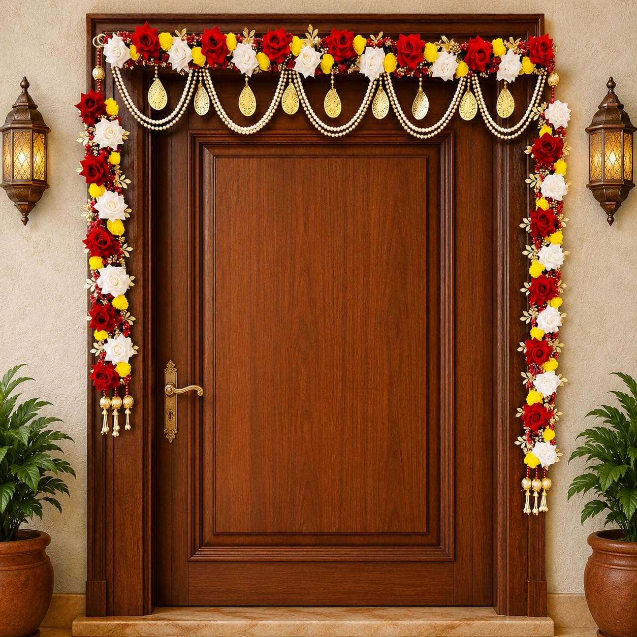 Sellplus Handmade Decorative Artificial Flower Beaded Bandhanwar | Traditional Florel Bandhanwar for Main Door Entrance and Welcoming Area (Pack of 1) (BDHW28)