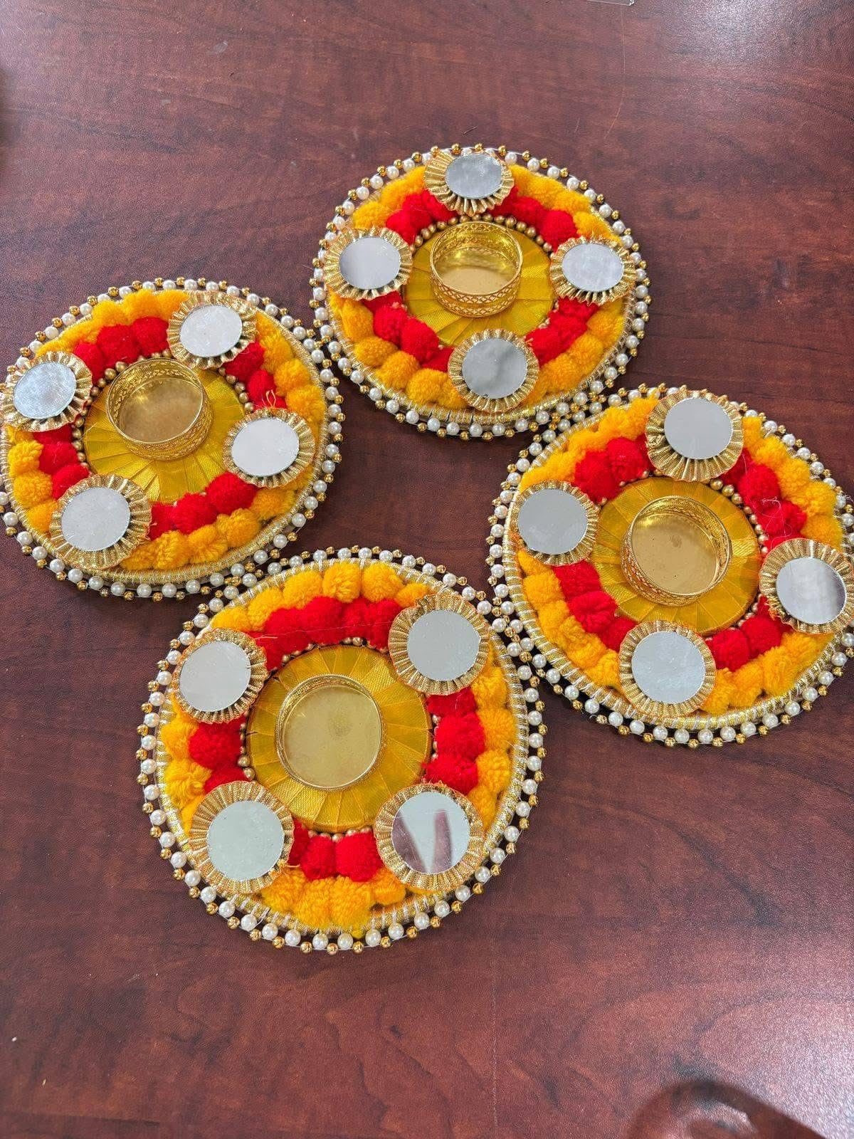 Sellplus Decorative Pom Pom Chudi Tealight Holder | Decoration for Home | Office | Diwali | Pooja | Diwali & All Special Festival Decor (Tealight-177) (Pack of 2)