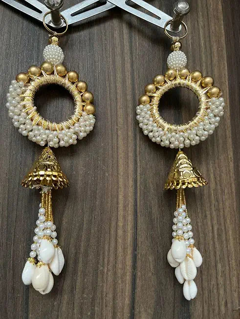 Nutts Traditional Wall Hanging Pearl and Mooti Chudi Door Hanging Set with Shell Tassel Decorative Home Pack of 2 (SMALL104)