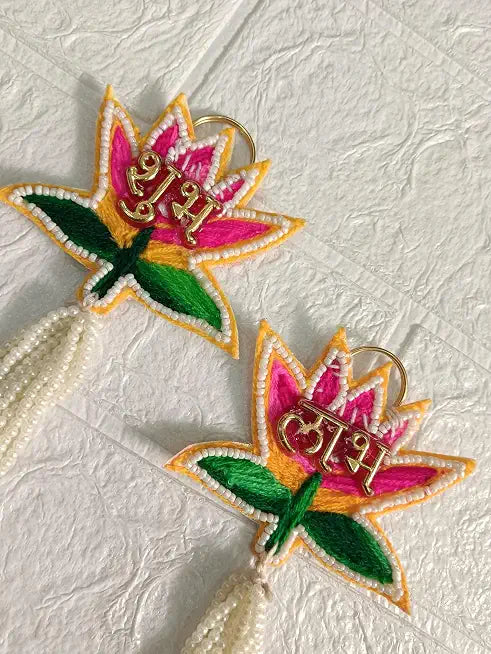 Nutts Shubh Labh Lotus Pearl Tassel Hanging Set for Main Door Entrance Pooja Room Decorative Wall Hanging Traditional Festival Decor Pack of 2 | SMALL18