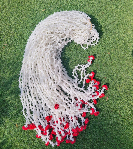 Nutts Handmade Traditional Artificial Ranjigandha Toran | White Jasmine Flower Hanging with Red Rose Accents for Main Door Entrance (PMPMT90)