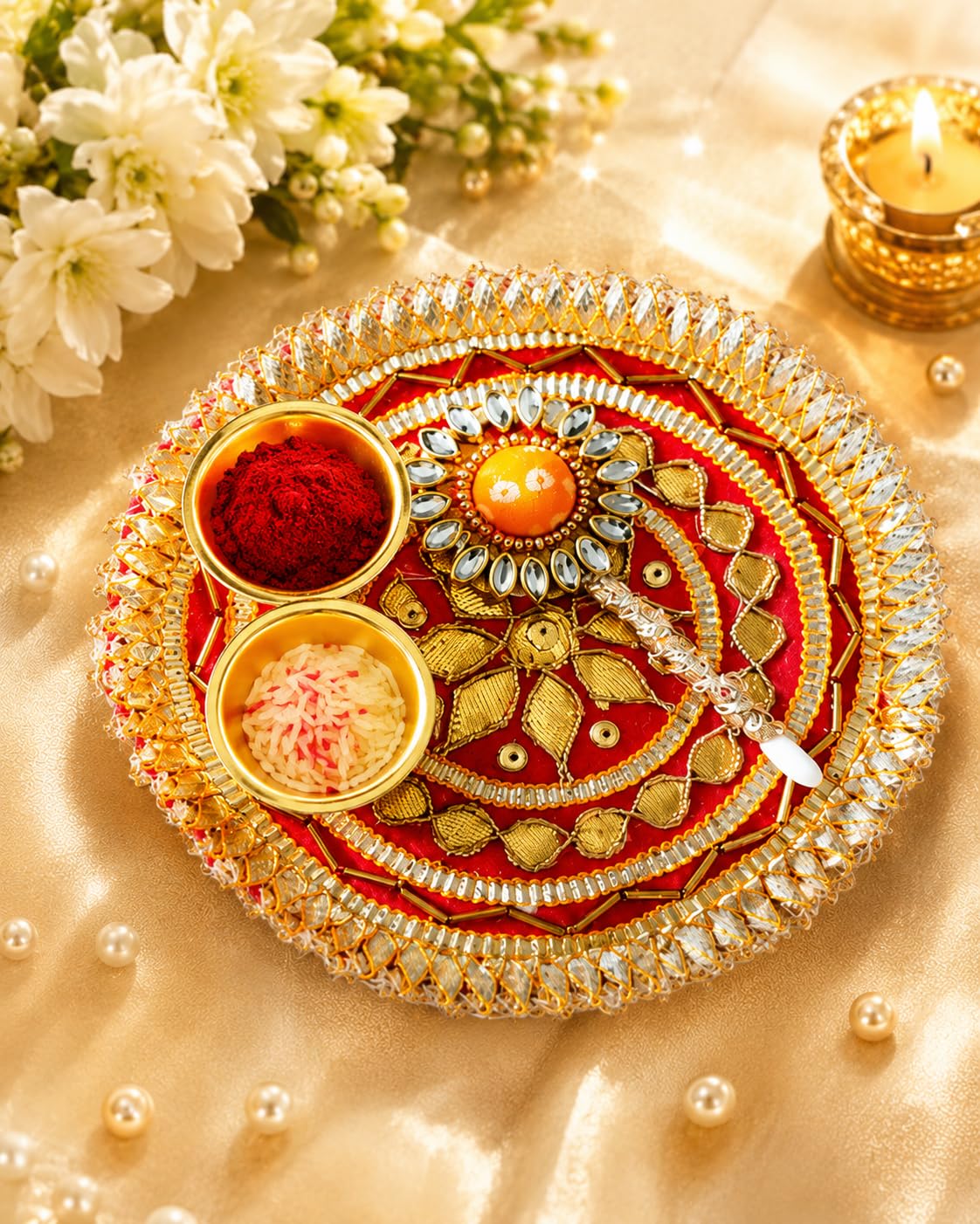 Sellplus Traditional Roli Chawal Pooja Tilak Set Festival Ritual Essentials Auspicious Prayer Ceremony Temple Home Decor(Pack of 2)(RC24)