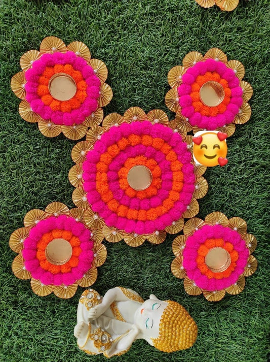 NUTTS  Decorative Rangoli Set with Tlight Holder | Diwali Gift Diya | Decoration for Home | Office | Pooja | Diwali & All Special Festival Decor (Rang78-2)