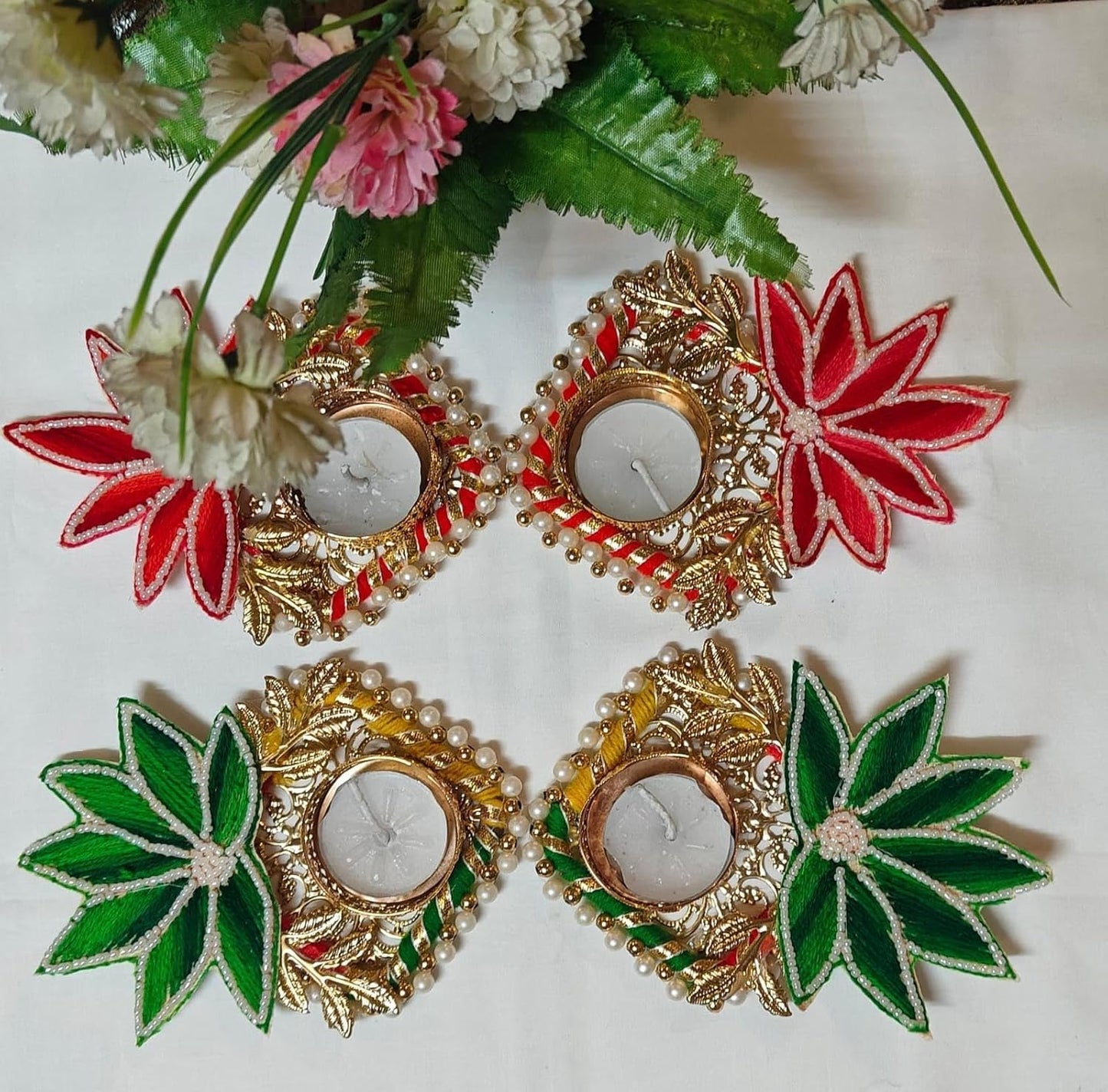 SellPlus Handmade Decorative Peony Flower Roli Chawal Pooja Plate |Decorative Plate for Pooja | Decor Item | (Tealight-328)