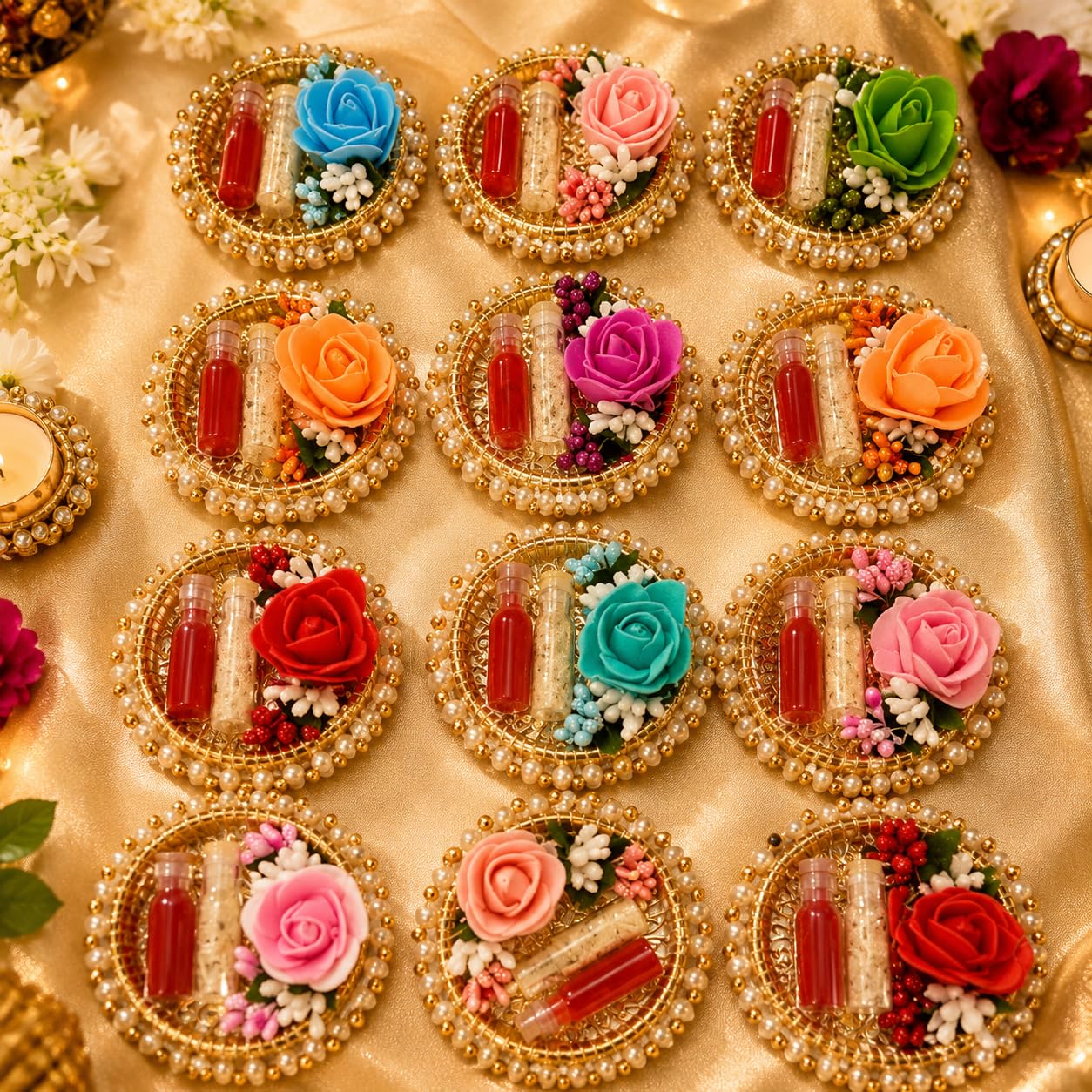 Sellplus Traditional Roli Chawal Pooja Tilak Set for Hindu Rituals Festivals Temple Worship Wedding Ceremony Daily Religious Use(Pack of 6) (RC36)