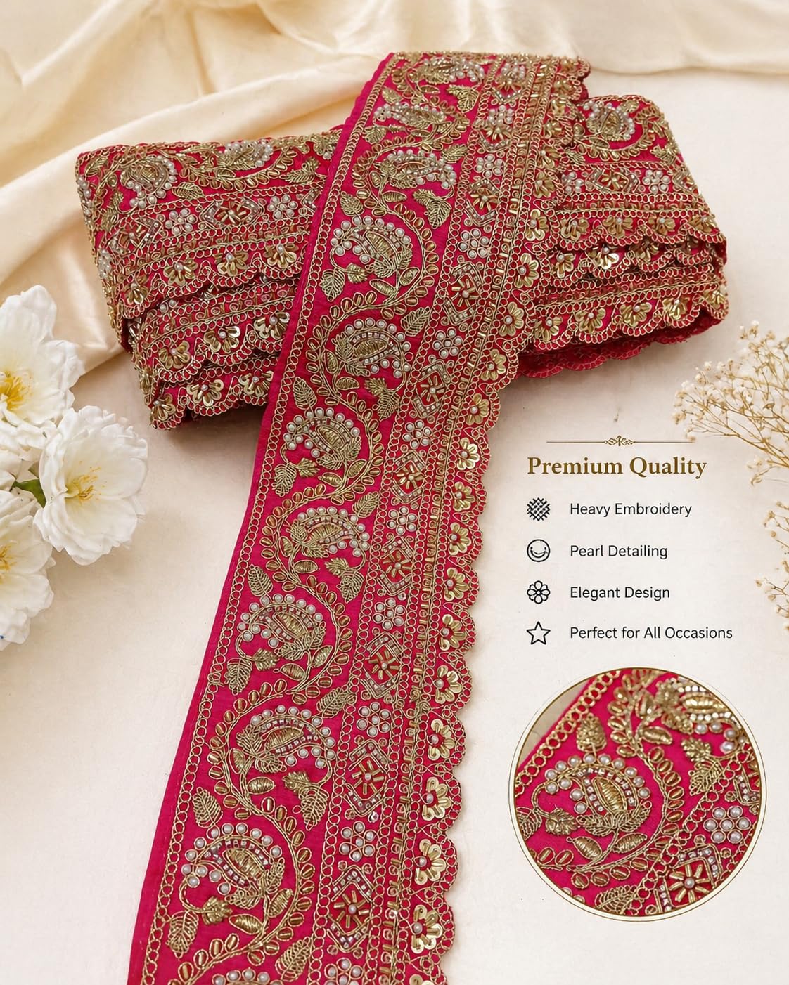 Nutts Decorative Designer Lace Border for Dupatta Suits & Saree Lace Trim Ribbon for Sewing Making and DIY Crafts (RM-LACE29)