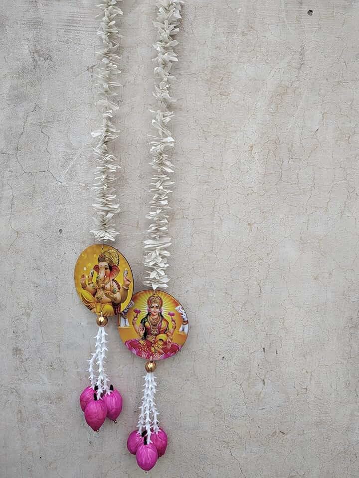 Paper Gajra with Rajnigandha,Lotus Buds, Gota Ball Cardboard Ganesh Ji & Laxmi Ji String for Home Decoration,Ganesh Chaturthi & All Festival Decor
