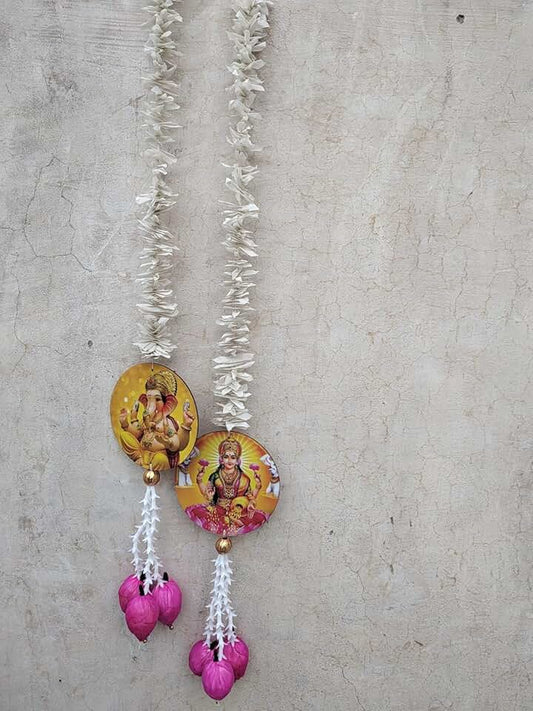 Paper Gajra with Rajnigandha,Lotus Buds, Gota Ball Cardboard Ganesh Ji & Laxmi Ji String for Home Decoration,Ganesh Chaturthi & All Festival Decor