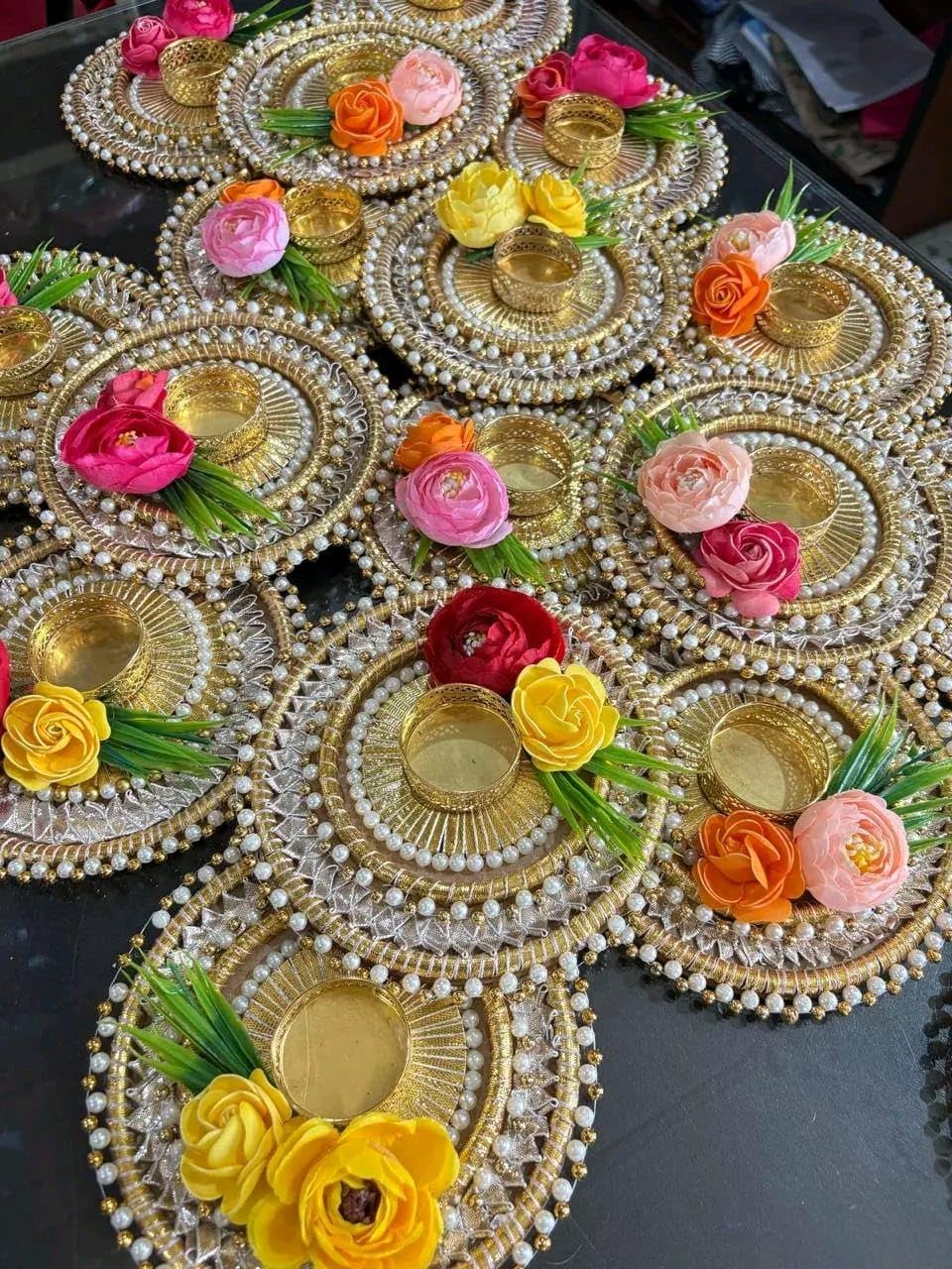 Sellplus Decorative Moti Chudi with Flower Tealight Holder | Decoration for Home | Office | Diwali | Pooja | Diwali & All Special Festival Decor (Design 3) (Pack of 1)