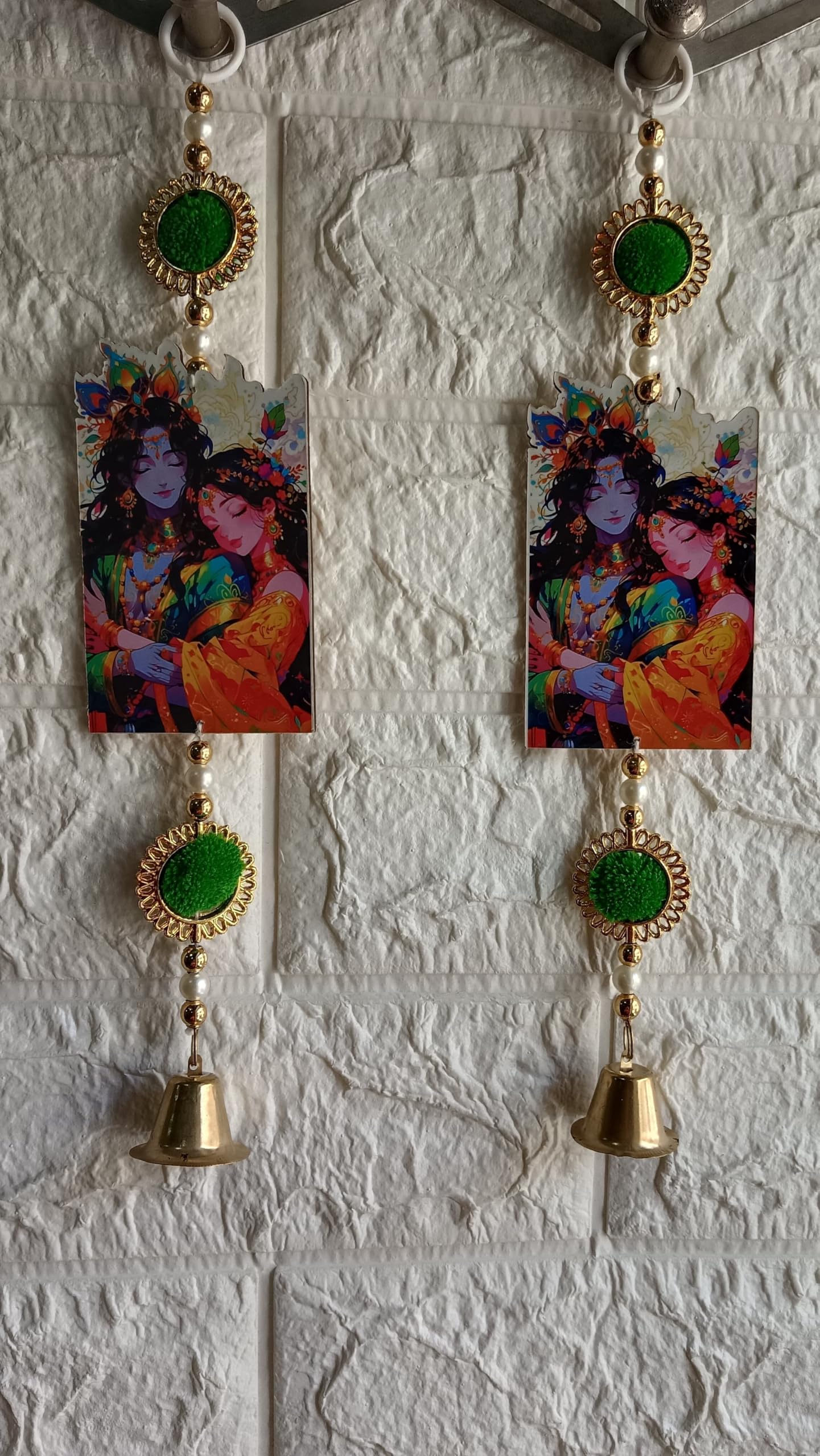 Nutts Decor Radha-Krishana Door Hanging Toran with Pearl Beads, Golden Bell, Pom pom Traditional Door Decoration Item for Home on Dewali,Holi, Housewarming and Wedding (Pack of 4) (MDF-SH09)