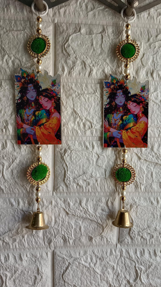 Nutts Decor Radha-Krishana Door Hanging Toran with Pearl Beads, Golden Bell, Pom pom Traditional Door Decoration Item for Home on Dewali,Holi, Housewarming and Wedding (Pack of 4) (MDF-SH09)