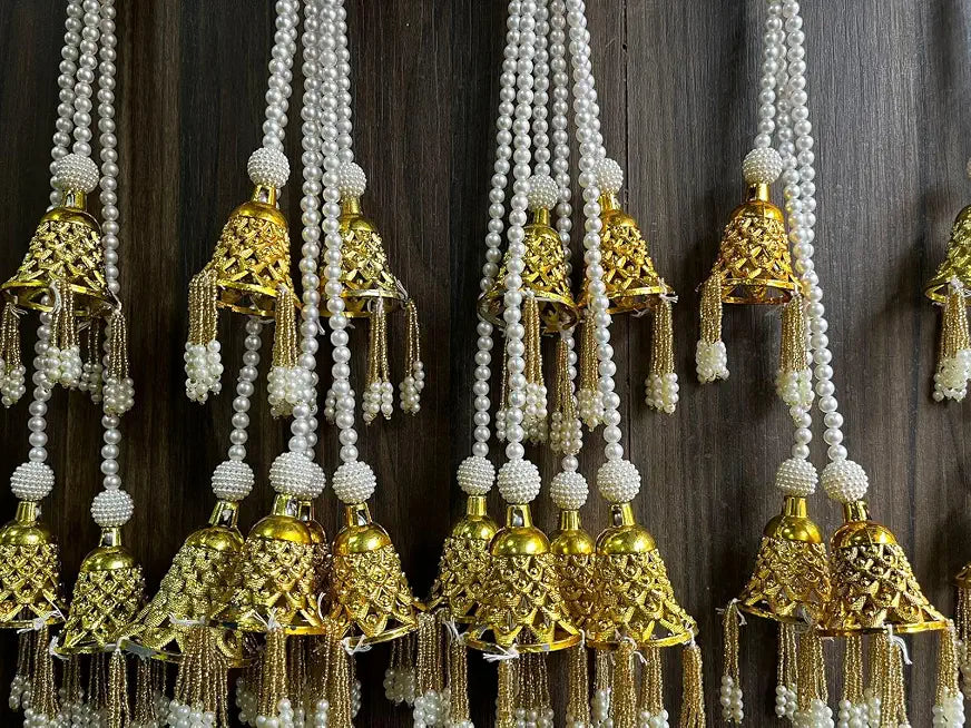 Nutts Handmade Beads Golden Metal Bell Hanging Latkan | Traditional for Home Hanging Decorative Pack of 2 (SMALL96)