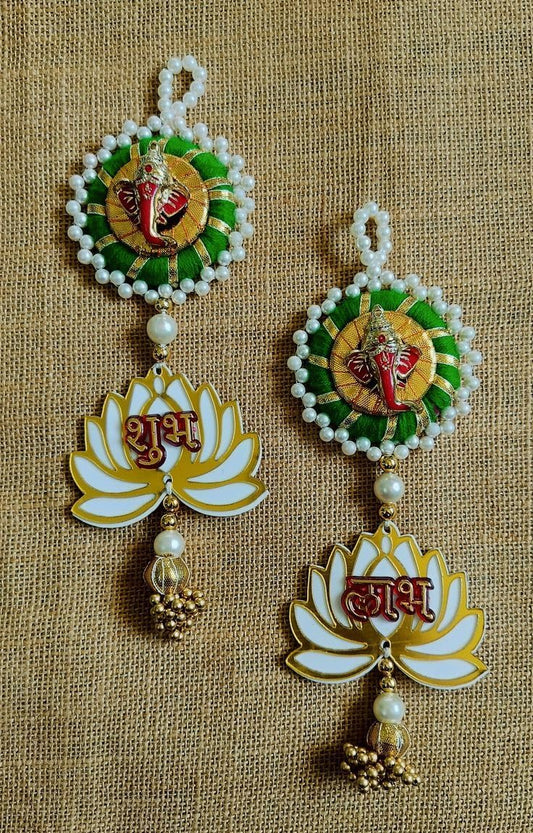 Nutts Handmade Decorative Multicolour Traditional Lotus Ganesh Ji Shubh Labh Bell Beads Hanging for Decoration | Lotus Hanging for Diwali and Festive Decoration (Lotus 145)