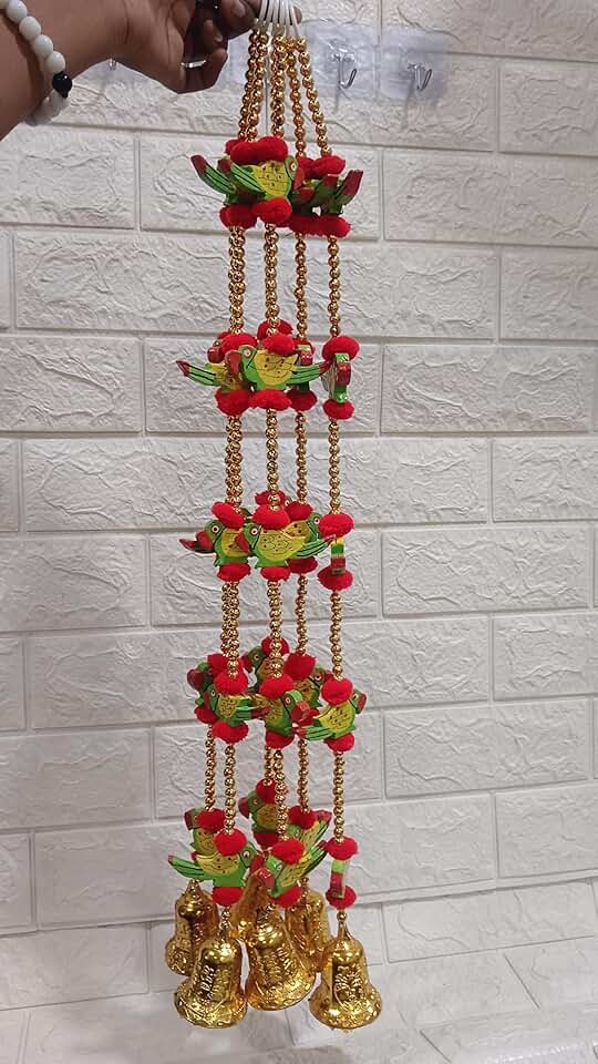 Handmade Parrot with Beads Bell Hanging Perfect for Home Decoration Items & All Festival Decoration (Pack of 2)