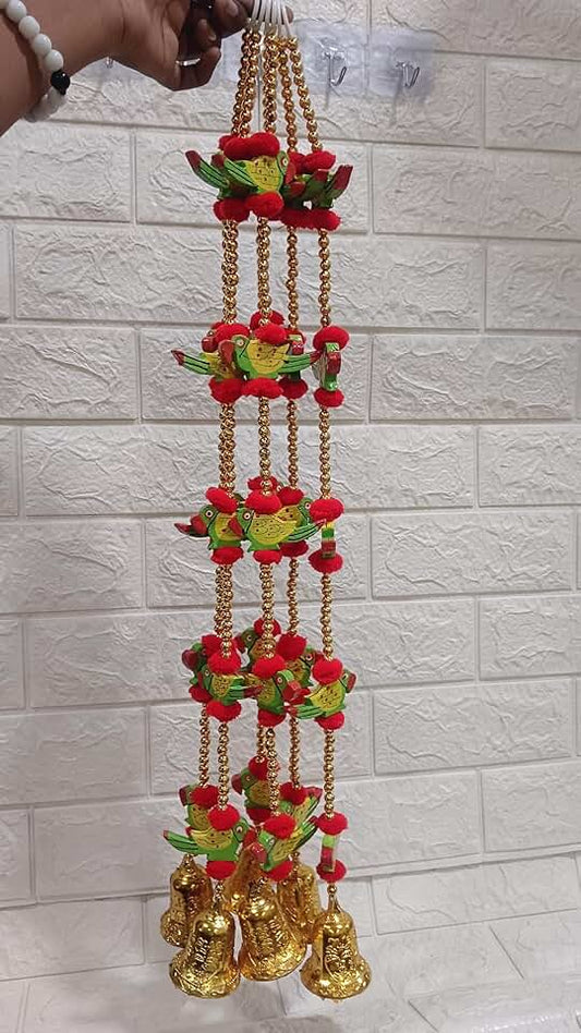 Handmade Parrot with Beads Bell Hanging Perfect for Home Decoration Items & All Festival Decoration (Pack of 2)