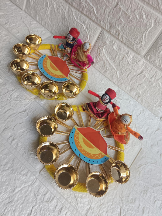 NUTTS Handmade Decorative Puppet Holi Plater for Festival Decoration | Traditional Pooja Ritual and Home Temple Decoration Pack of 2 (HOLIP-05)