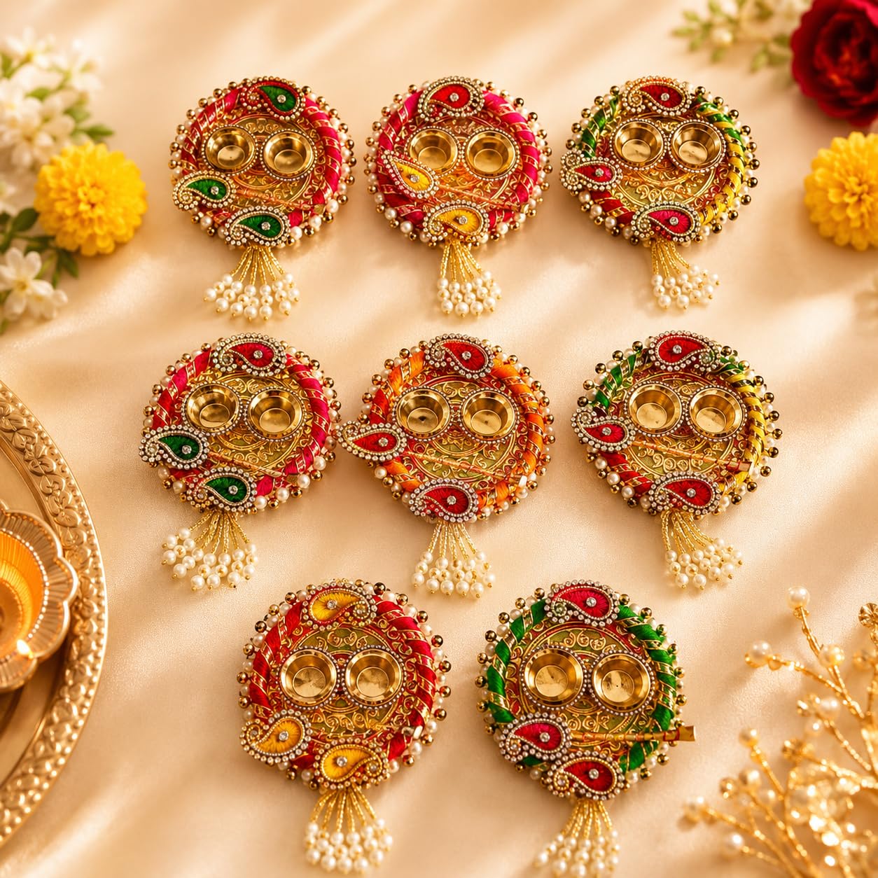 Sellplus Traditional Sacred Roli Chawal Pooja Tilak Set for Daily Worship Festival Rituals Home Temple Ceremonies Spiritual Essentials Blessings(Pack of 4) (RC53)