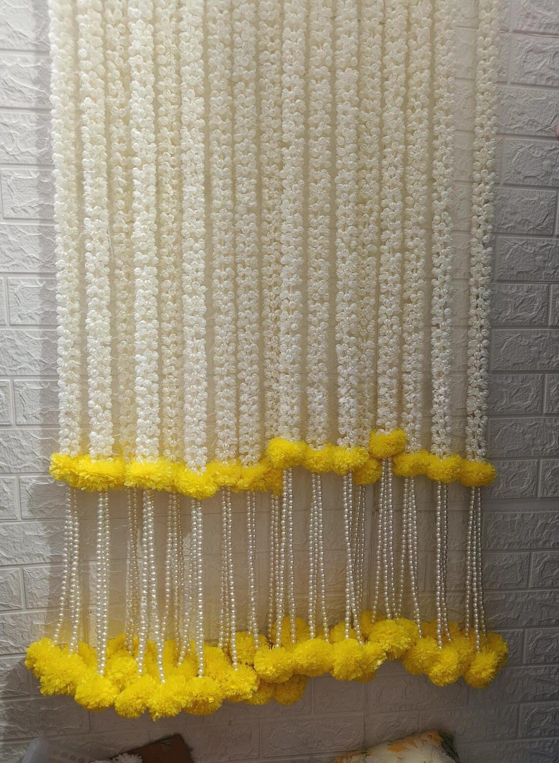 Nutts Decorative Handcrafted Artificial Mogra Hanging | Artficial Genda Beads Hanging | Multicolour Toran for Home Decor (MOGRAH30)