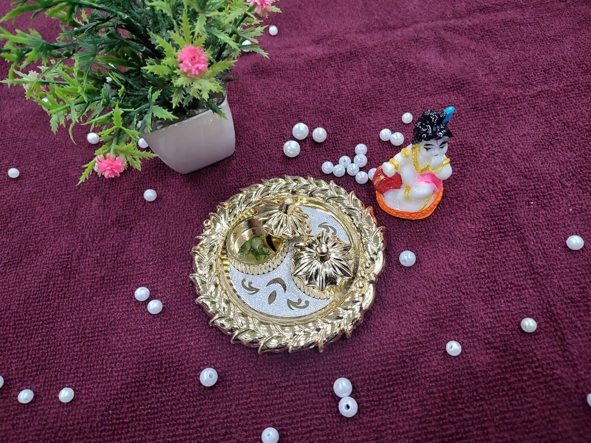 Nutts Traditional Decorative Pooja Thali for Daily Worship Festival Rituals Temple Home Mandir Spiritual Ceremonies Elegant Handmade(Pack Of 1) (PoojaP44)