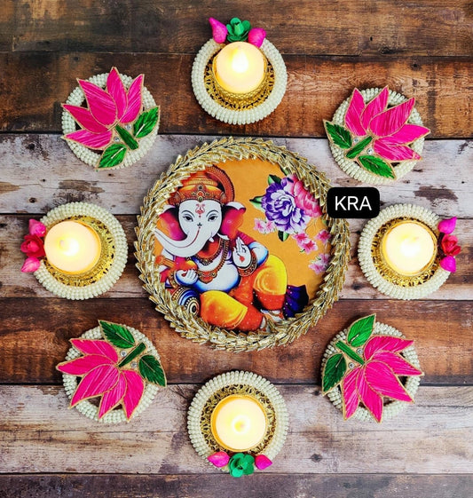 NUTTS  Handmade Decorative Rangoli Tealight Holder Traditional Festival Floor Decor Elegant Diwali Pooja Home Decoration Reusable Multicolor Design (Rang185)