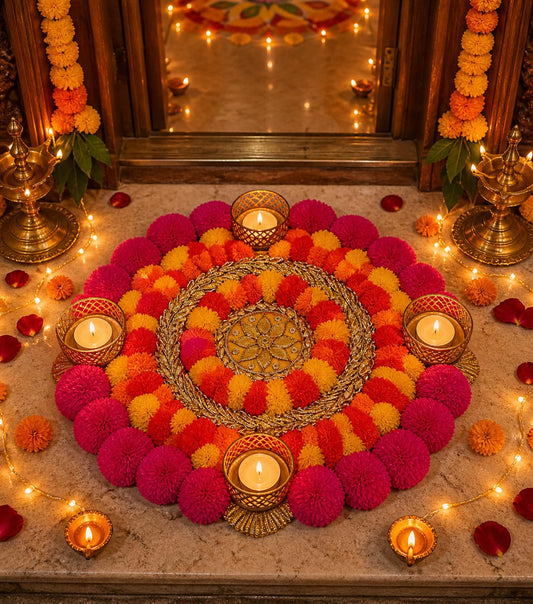 NUTTS  Handmade Decorative Rangoli TeaLight Candle Holder Set for Diwali Home Decoration Festive Floor Decor (Set of 1) (Rangoli1) (Rang4)