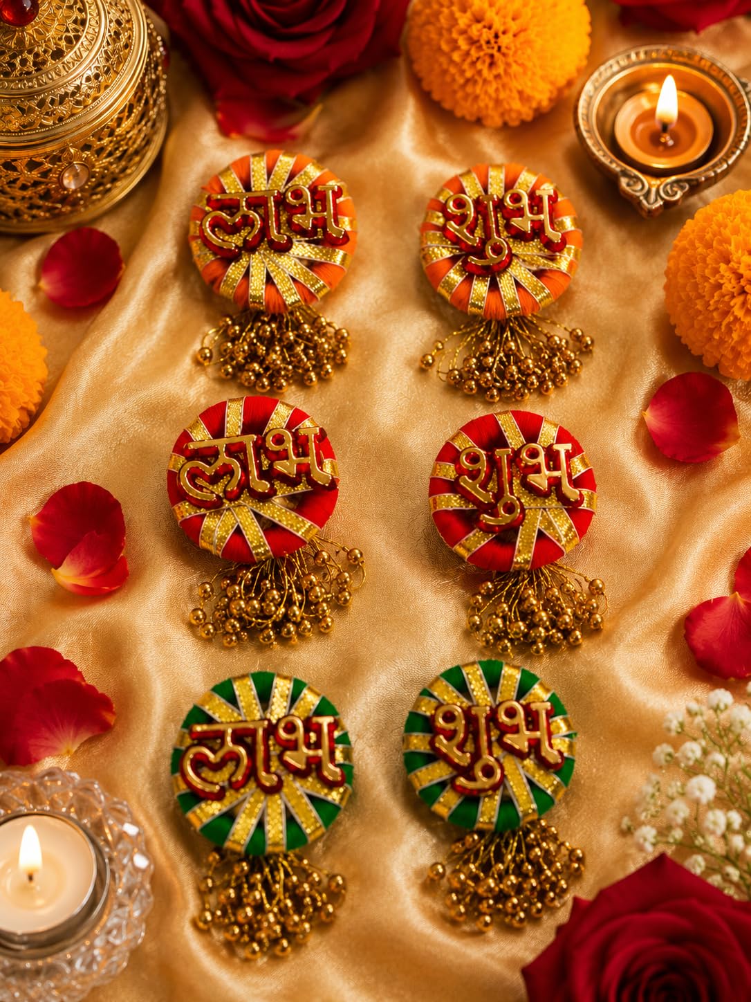 Sellplus Decorative Traditional Roli Chawal Pooja Set Elegant Festival Tilak Container Sacred Worship Accessory Reusable Home Temple Ceremony Essential Festive (Pack of 6)(RC38)