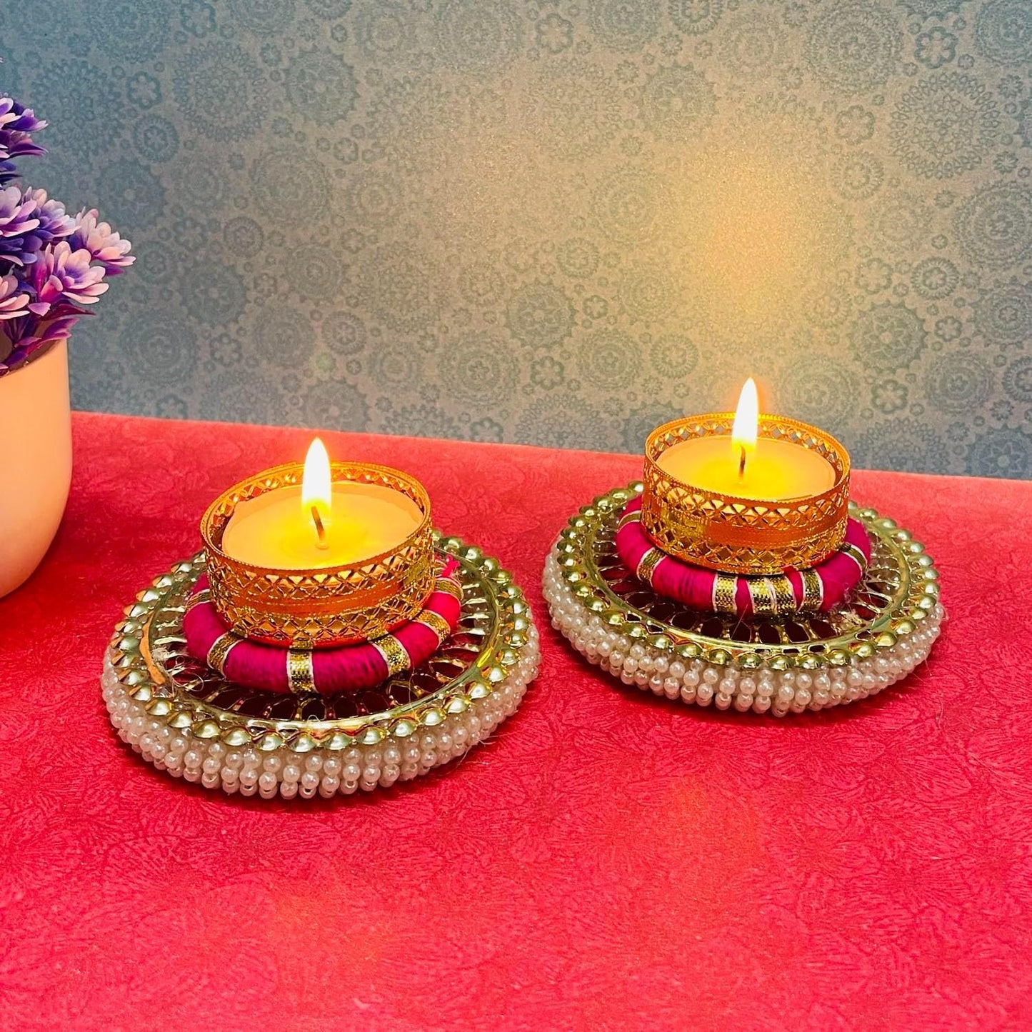 Sellplus Decorative Tealight Holder | Decoration for Home | Office | Diwali | Pooja | Diwali & All Special Festival Decor (Design 7) (Pack of 2)