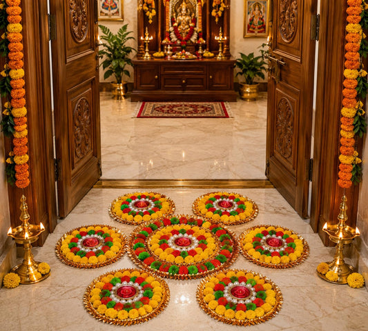 Sellplus Decorative Floral Rangoli Tealight Holder Traditional Festival Floor Decor for Diwali Pooja Home Entrance Living Room Decoration Reusable Design (Rang138)