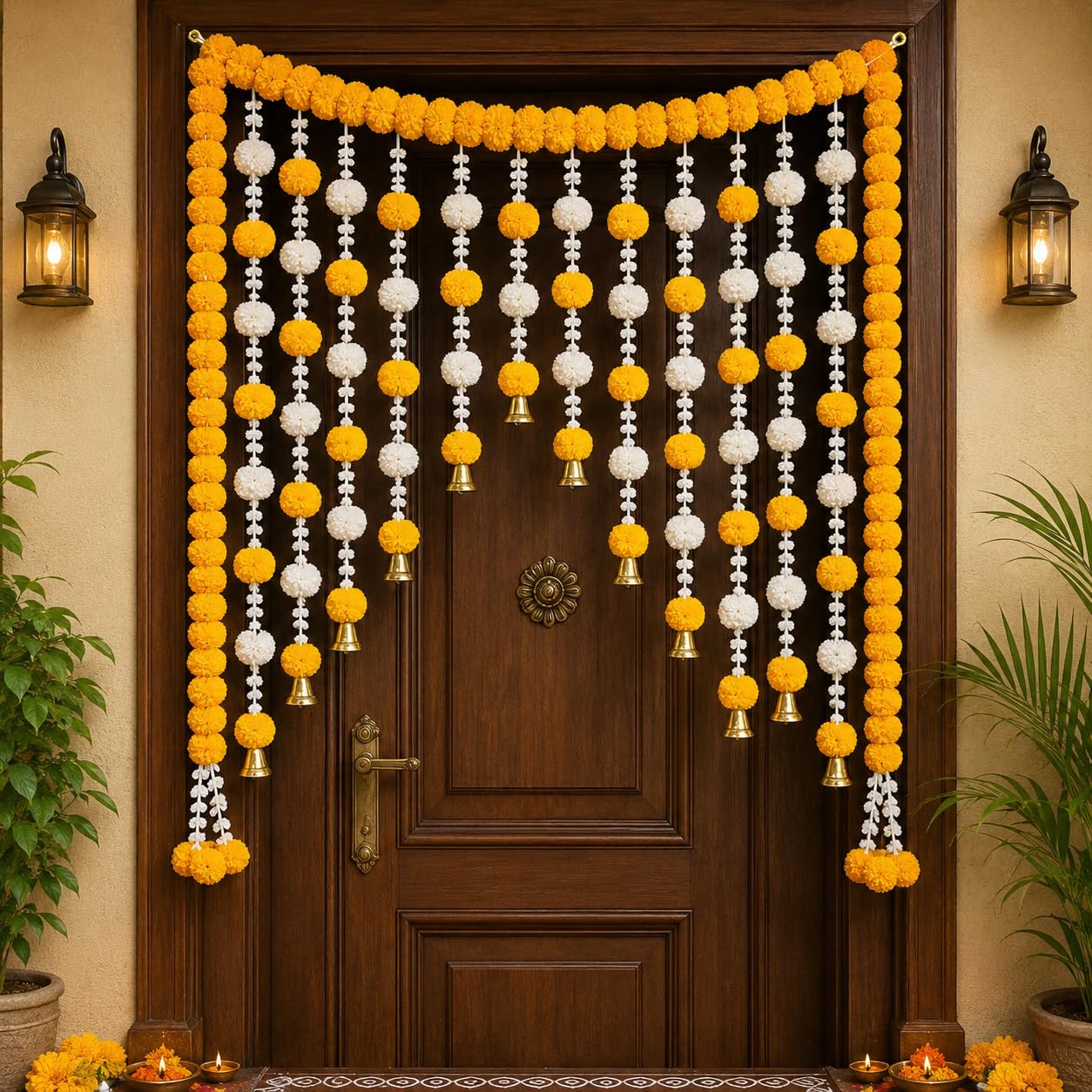 Sellplus Handmade Genda Rajnigandha Bandhanwar Traditional Floral Door Hanging for Home Temple Wedding Festival Entrance Decoration Reusable Decorative Toran (BDHW25-4)