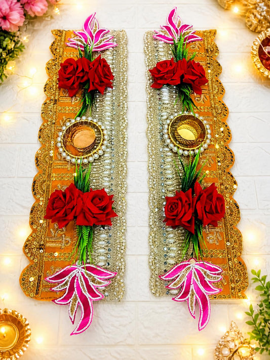 Sellplus Handmade Decorative Floral Tea Light with Pearl Lace Rose Design Traditional Diwali Festival Home Decor for Pooja Room Entrance and Living Room Decoration Pack of 2 (Tealight-221)