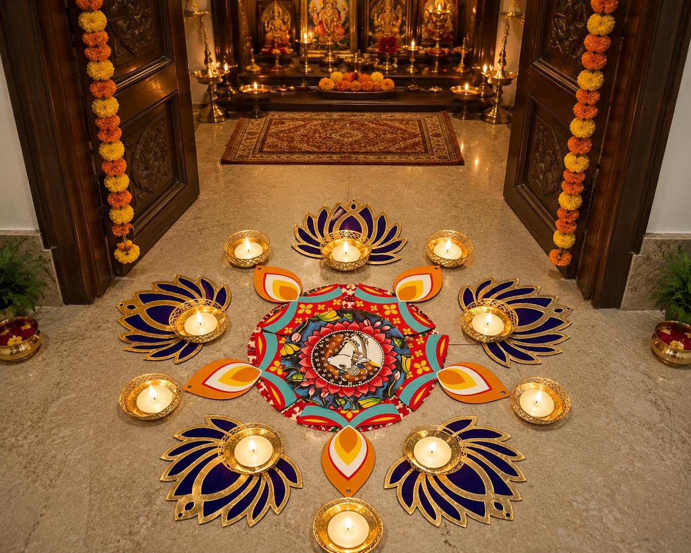 Sellplus Handmade Decorative Rangoli TeaLight Candle Holder Set for Diwali Home Decoration Festive Floor Decor (Set of 1) (Rangoli1) (Rang9)