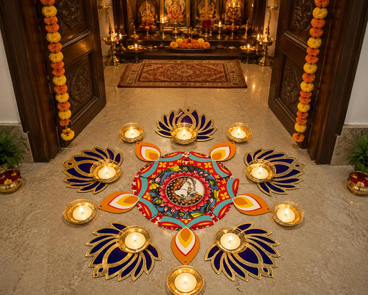 NUTTS  Handmade Decorative Rangoli TeaLight Candle Holder Set for Diwali Home Decoration Festive Floor Decor (Set of 1) (Rangoli1) (Rang9)