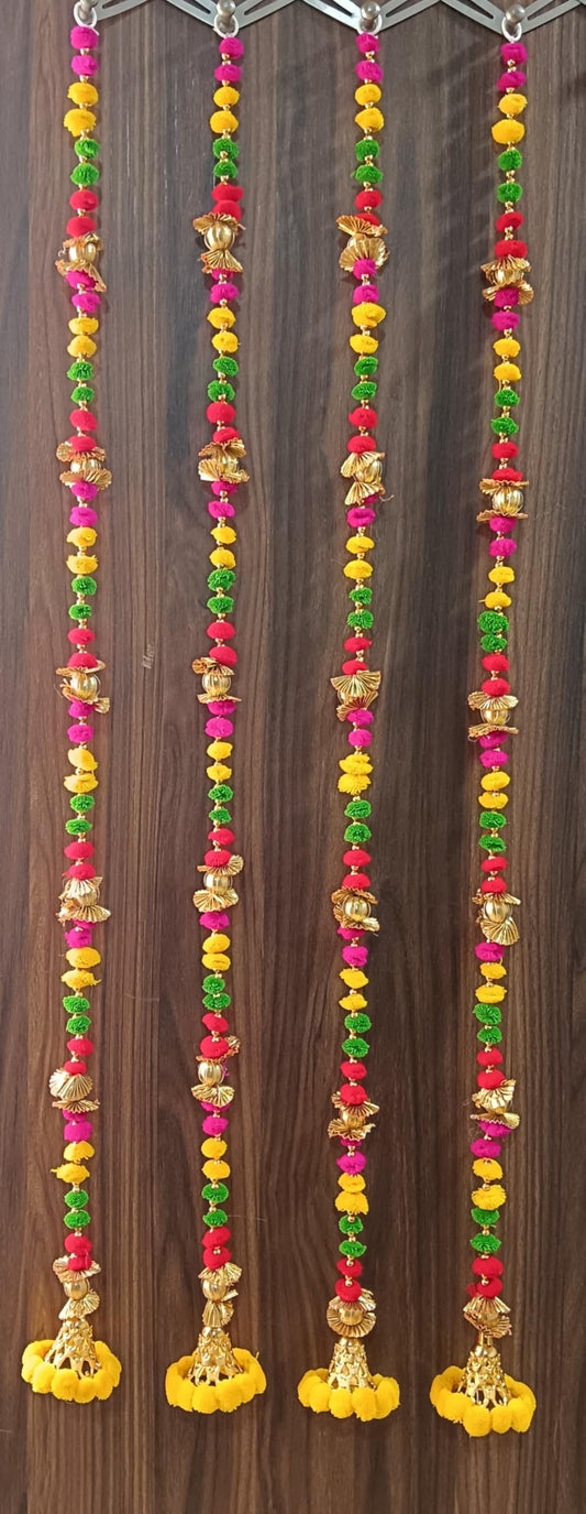 Nutts Handmade Decorative Bell Toran | Traditional Multicolour Pom-Pom Toran for Home Decor | Hanging for Decortion (PMPMT60)
