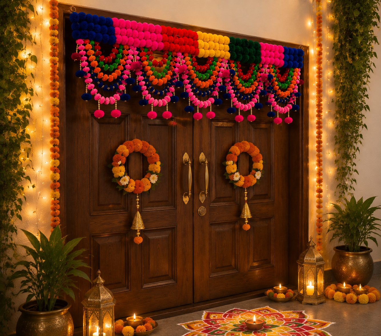 Nutts Decorative Multicolor Pompom Beads Bandhanwar For Decoration