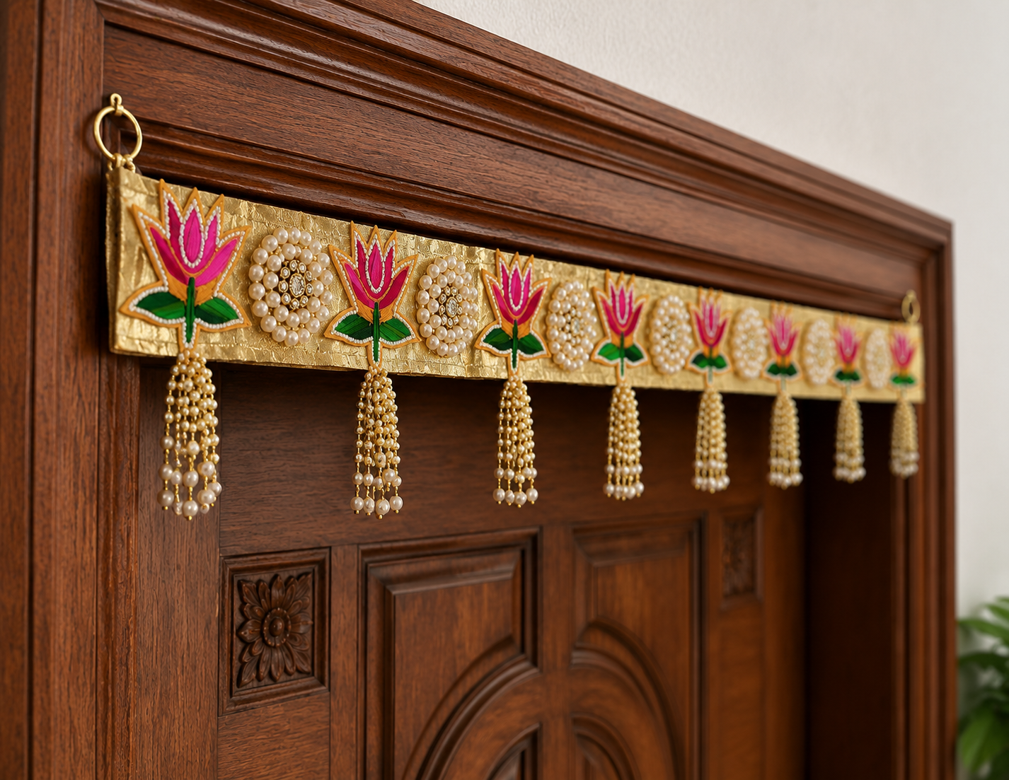Nutts Decorative Pearls Booti Plate Lotus Patch  Bandhanwar For Decoration Festive Decor Theme Decor