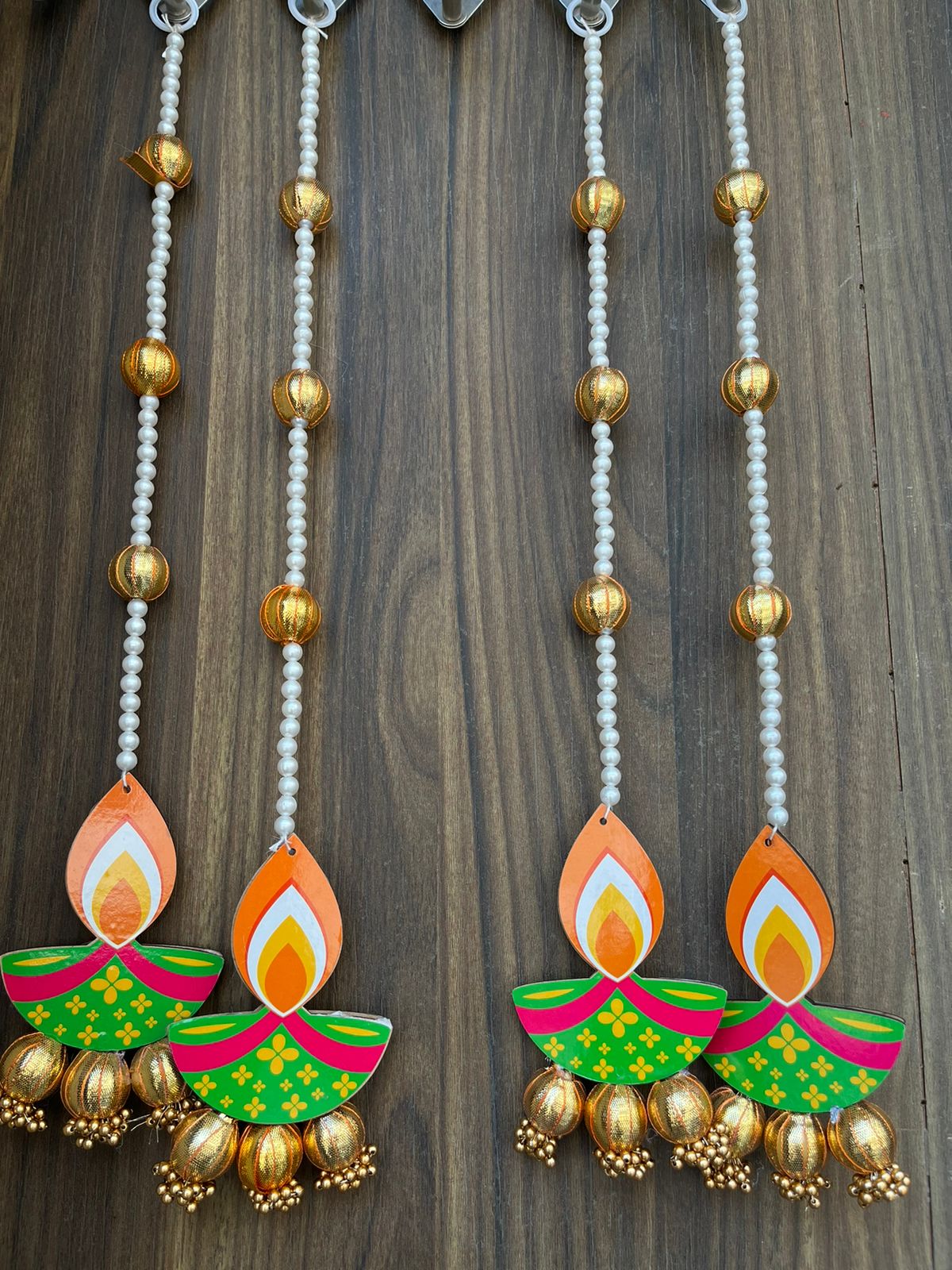 Traditional Diya Hanging with Paper Gajra & Gota Balls – Perfect for Celebrations | Decorative Diya Hangings | Pack of 4 (SMALL94)