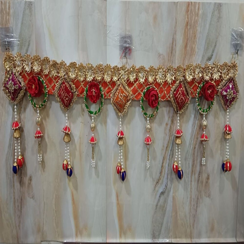 Nutts Decorative Shubh Labh Cushion Pompom Tassel Bandhanwar For Festive Decor Home Decor