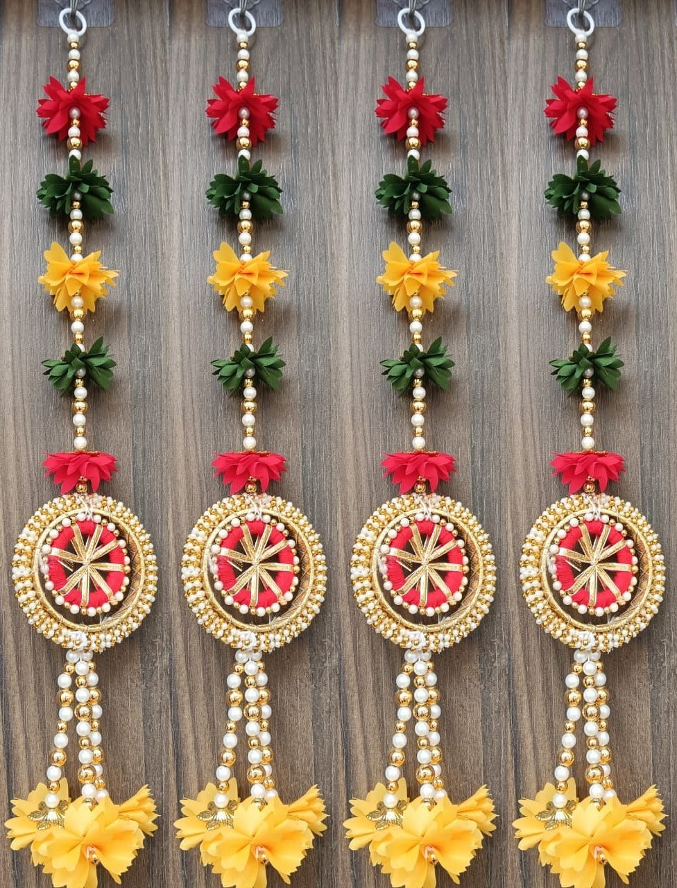 Nutts Handmade Fabric Gajra Beads Hanging for Home Decor and Wedding Festival Or Decoration (Pack of 4) (SMALL71)