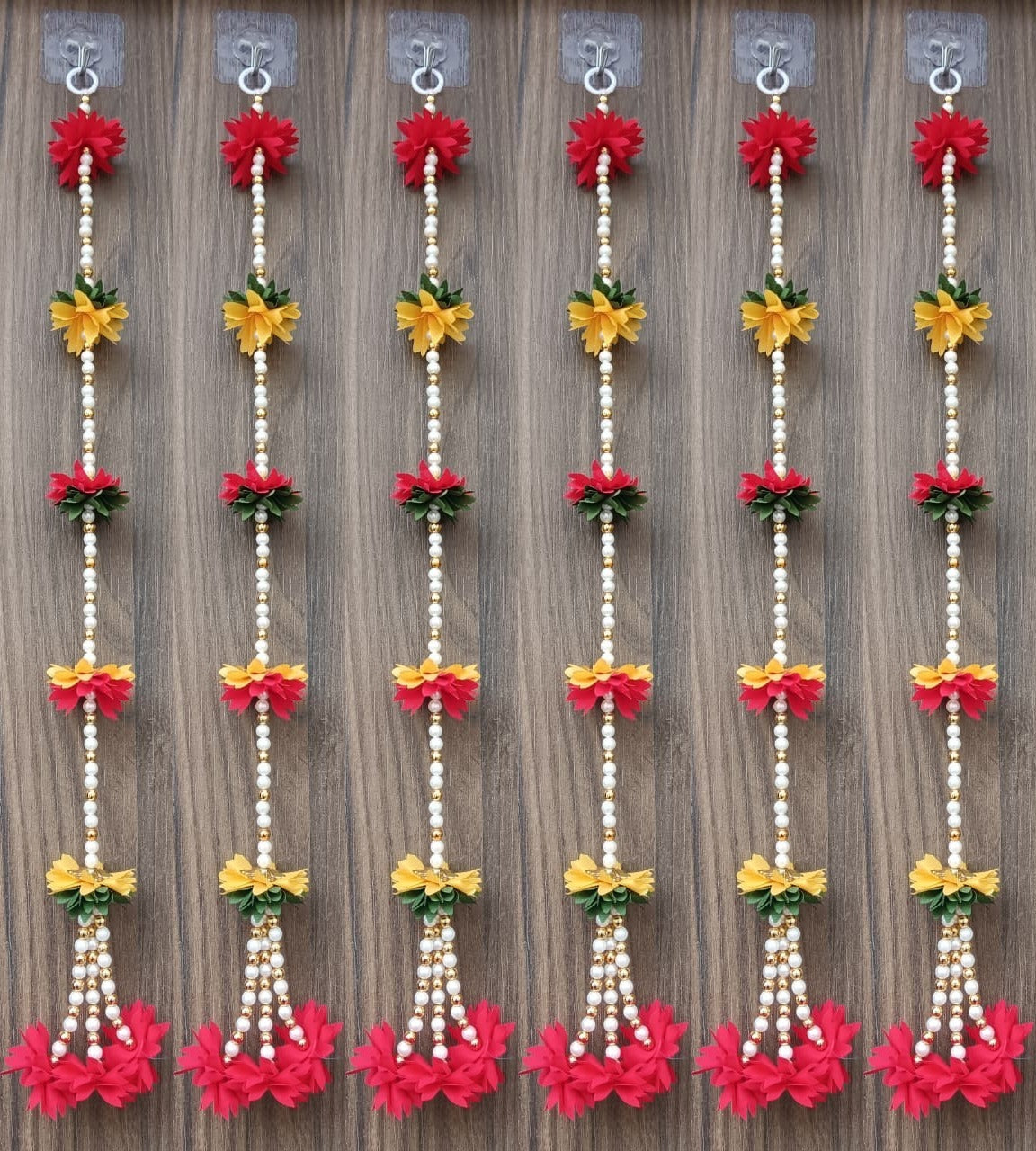 Nutts Handmade Decorative Fabric Beads Hanging for Decoration Fabric Gajra Toran for Home Decor (Pack of 6) (SMALL73)