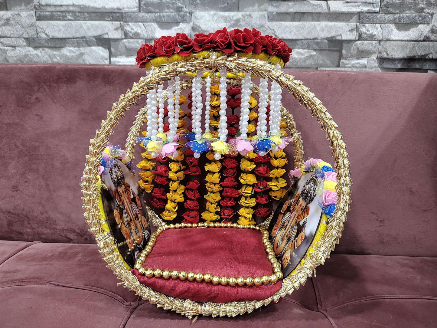 Nutts Royal Wooden God Singhasan Decorative Pooja Mandir Throne Sacred Idol Seat Traditional Temple Home Festival Worship Display Elegant Design (Singhasan15)