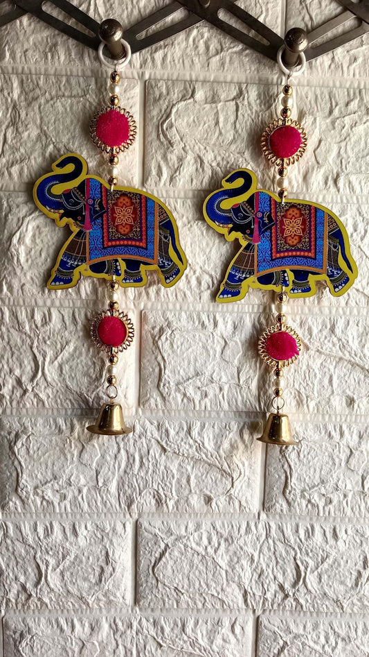 Nutts Decor Elephant Door Hanging Toran with Pearl Beads, Golden Bell, Red Pom pom Traditional Door Decoration Item for Home on Dewali,Holi, Housewarming and Wedding (Pack of 4) (MDF-SH08)