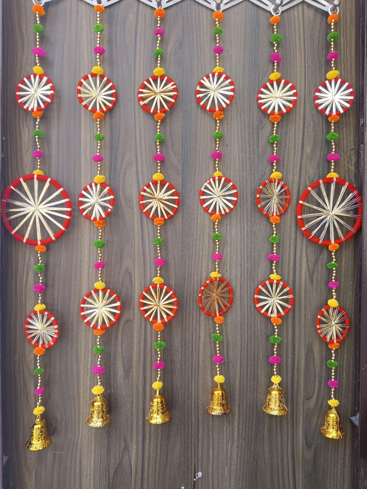 Nutts Handmade Multicolour Pom-Pom Toran | Traditional Moti and Jaal Chudi Toran for Home Decor | Decorative Pom-Pom Hanging for Home Entrance (PMPMT27)