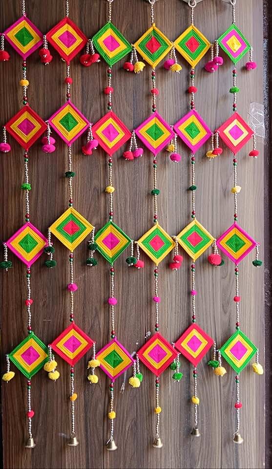 Lohri & Makar Sankranti Items 6 Pc Kite with Pom Pom Bell,Toran for Wall Hanging,Pooja Room, Lohri & Makar Sankranti Decoration Items for Home Decor Traditional Decoration Items