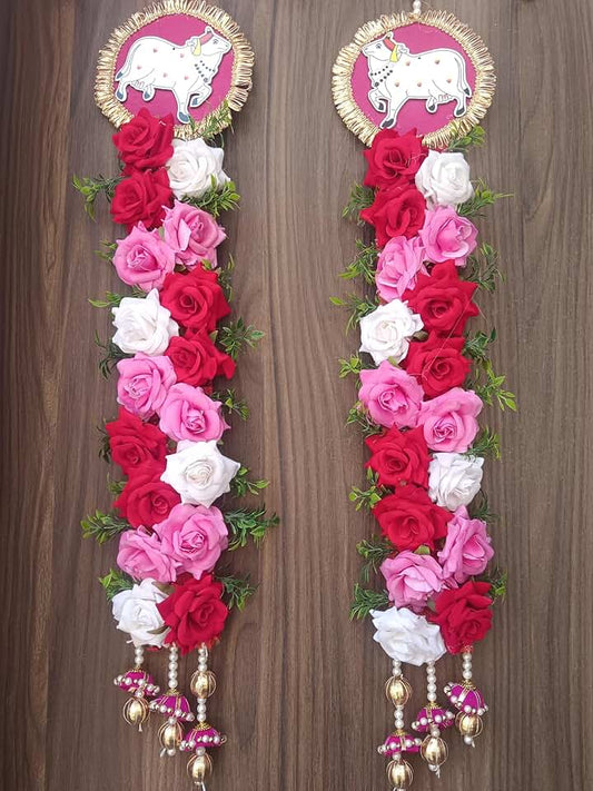 Cow MDF Velvet Rose with Latkan Hanging Perfect for Home Decoration | Ideal for Diwali Festivities | Enhance Your Space with Graceful Touches