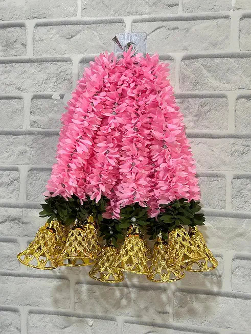 NUTTS Traditional Decorative Flower Garland Toran | Door Hanging with Latkan & Bells | Ideal for Diwali, Navratri, Wedding, and Home Entrance Decoration (PAPERG29) (Pink) (Pack of 6)